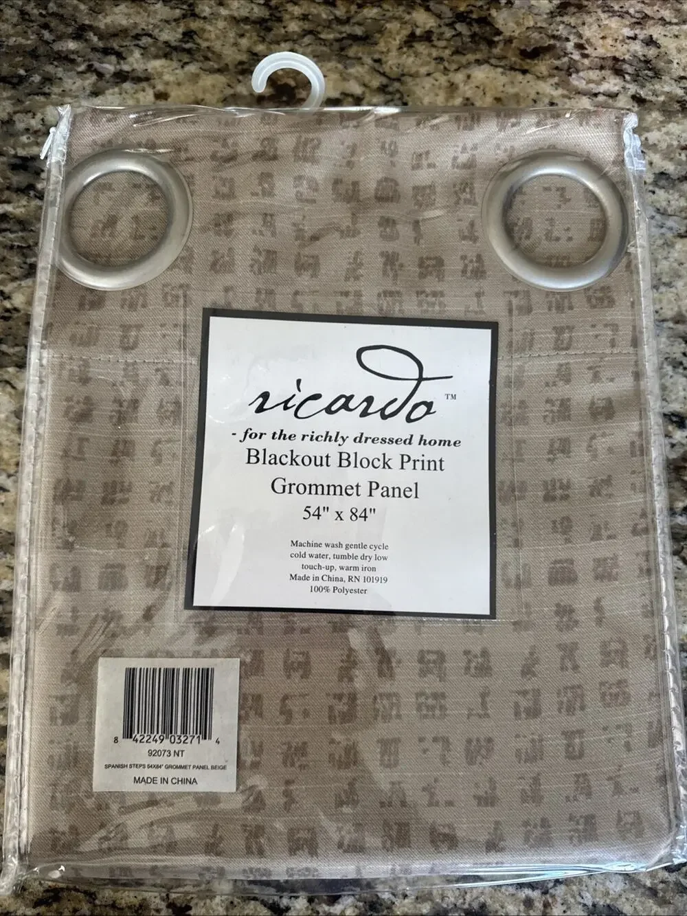 Ricardo Blackout Curtain Panel Spanish Steps Taupe Beige Block Print 54x84 NEW
